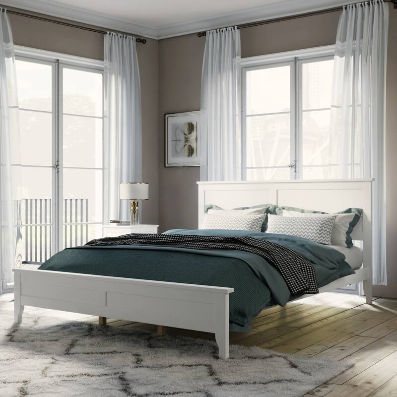Modern Solid Wood Queen Platform Bed - White