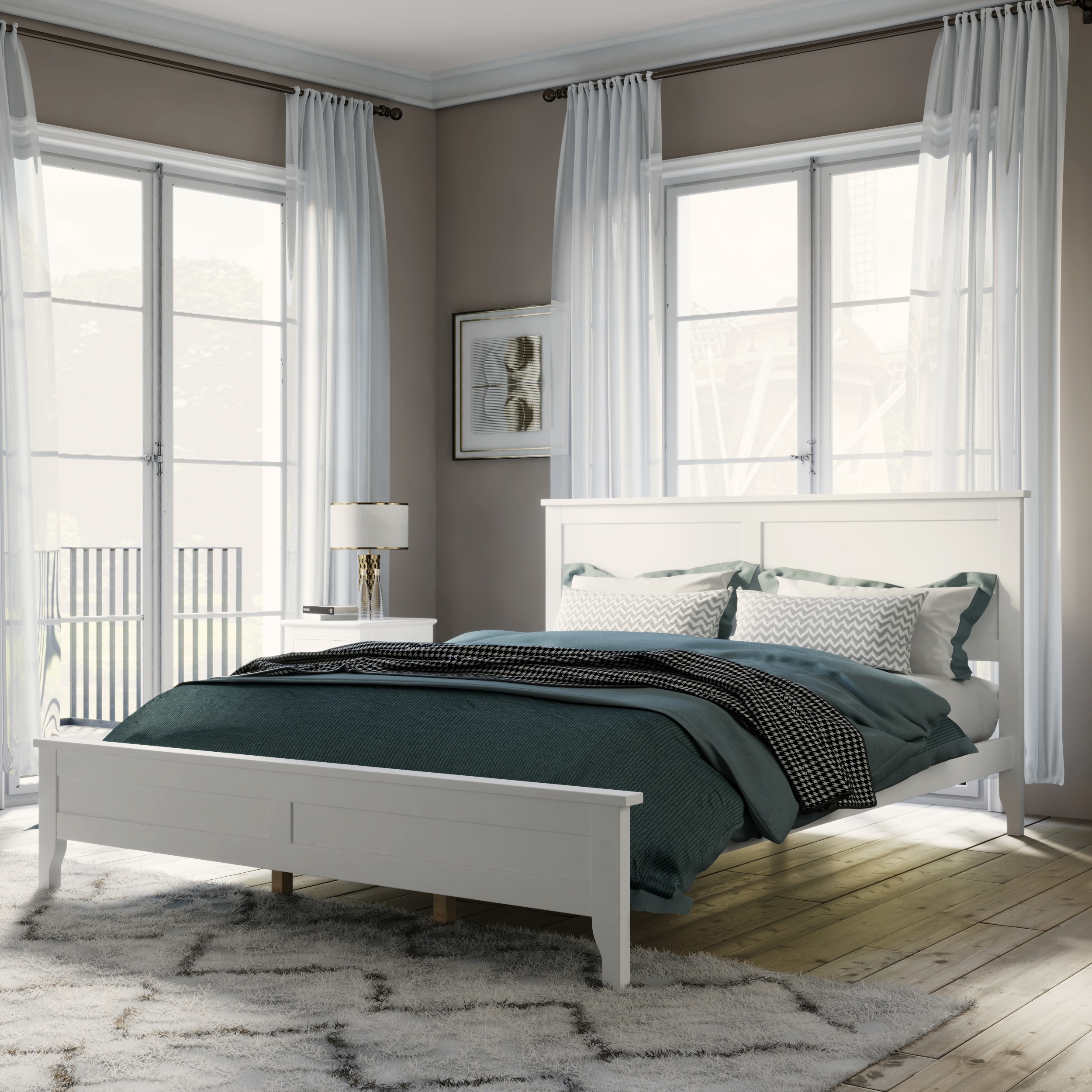 Queen Size Modern Solid Wood Platform Bed Frame with Headboard for