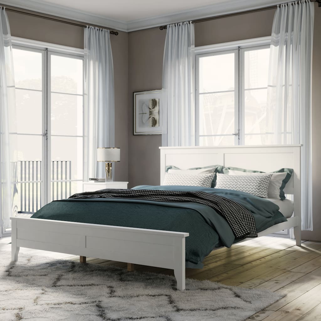 White Queen Size Modern Solid Wood Platform Bed with Natural and Exquisite Wear-resistant Finish