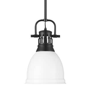 Yep by Golden Lighting Duncan 1-light 9in Rod Hung Pendant in Matte Black and Matte White shade