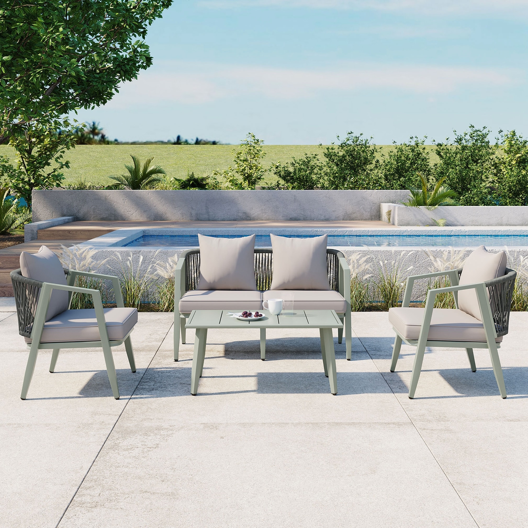 Durable Outdoor Seating Set with Iron Frame Cushions and
