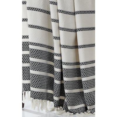 Ida 60 x 70 Throw Blanket with Knitted Cotton, Black and White Stripes
