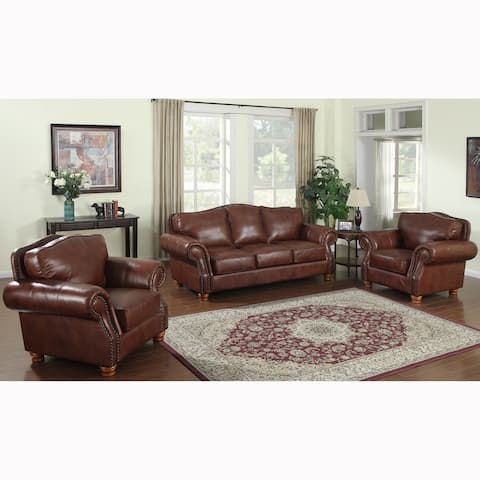 Brandon Distressed Whiskey Top Grain Italian Leather Sofa and Two Chairs Set