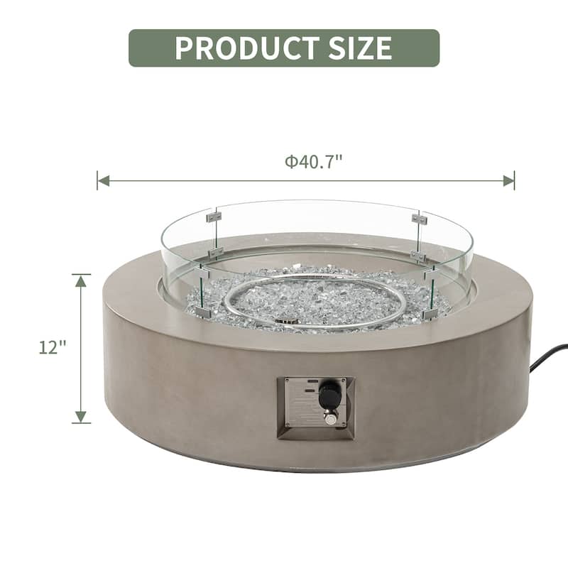 COSIEST 42'' Outdoor Round Propane Fire Pit w Wind Guard and Fire Glass