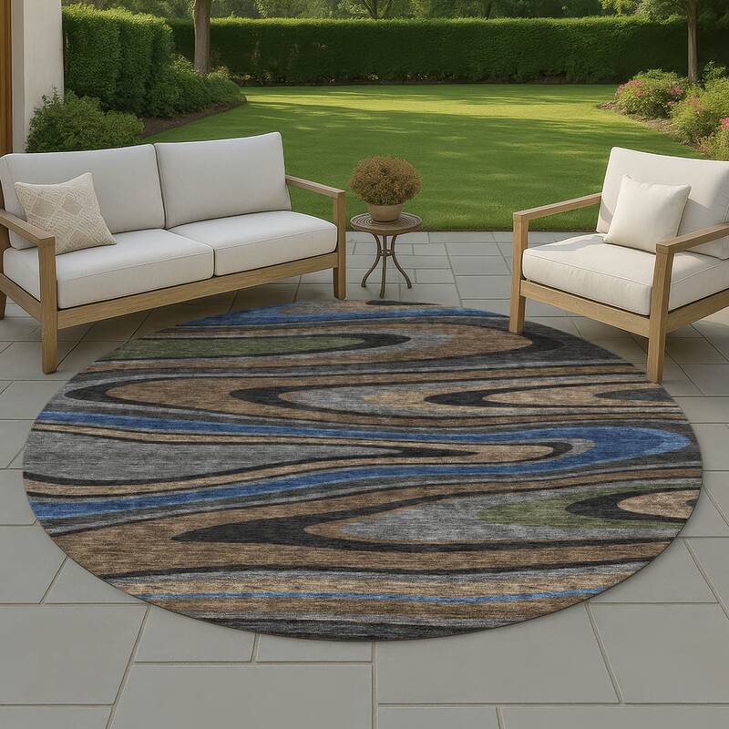Machine Washable Indoor/ Outdoor Abstract Busey Chantille Rug - Black - 8' x 8'