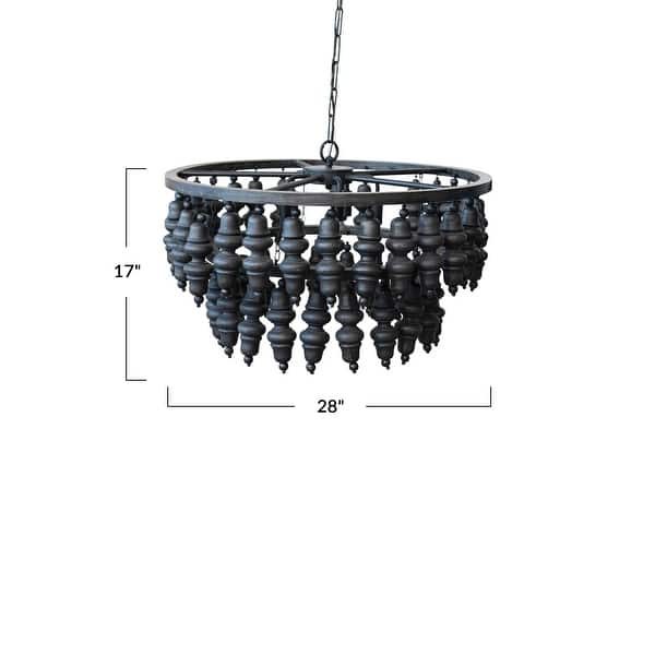 Metal and Mango Wood Bead Chandelier with Five Lights - 28.0"L x 28.0"W x 17.0"H