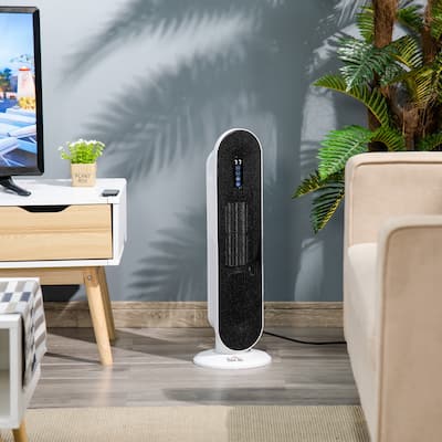 HOMCOM Ceramic Space Heater with 45 Degree Oscillation, Remote Control, 24H Timer, Tip-Over, 1500W/1000W - 8.25"x8.25"x25"