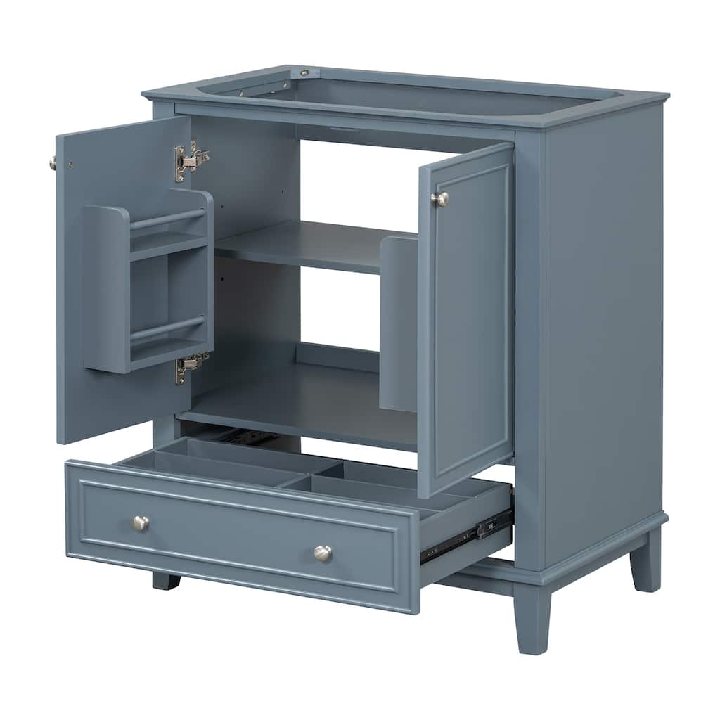 Solid Wood Bathroom Vanity Base with Functional Cabinet and Center Sink Compatibility - 29.5in L