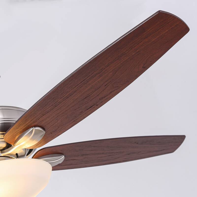 52-inch Traditional Nickel Frosted Glass Ceiling Fan with Light and Pull Chain - Polished Nickel