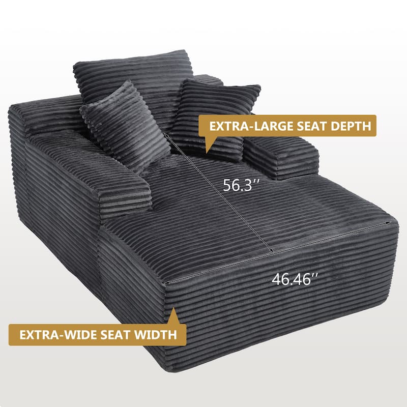 Deep Seat Chaise Lounge Chair, Wide Armrest Sleeper Sofa with Three Soft Pillows, Convertible Boneless Sofa Bed Daybed - DARK GREY