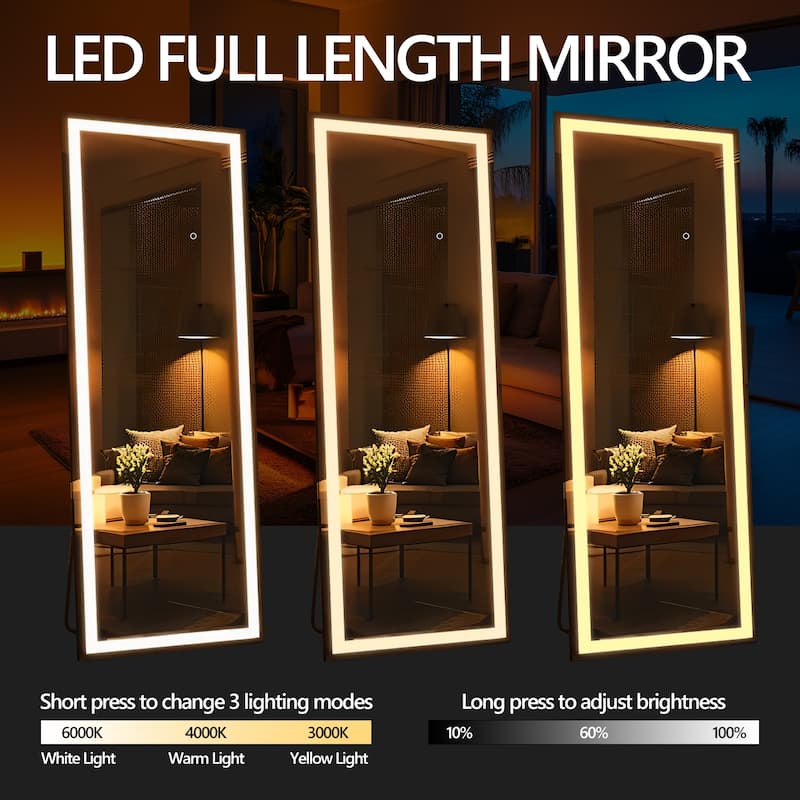 71x24 Inch Full Length Mirror with Lights,Full Body Dressing Standing, Hanging Mounted Mirror for Living Room Bedroom Cloakroom