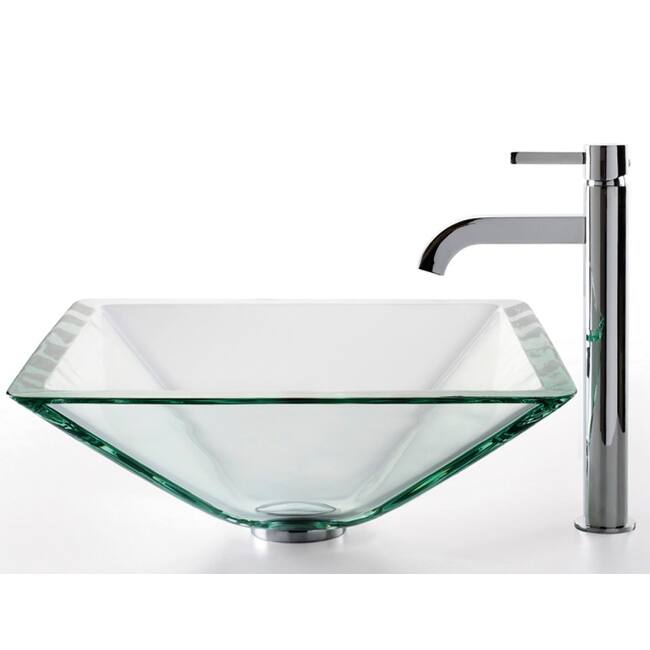 Kraus Bathroom Combo - 16-1/2" Aquamarine Glass Vessel Bathroom Sink