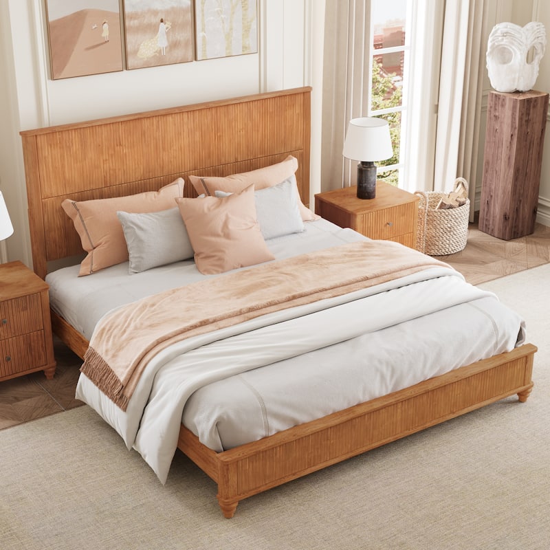 GDFStudio - Harrison Sturdy Solid Wood Bed Frame with Tall Headboard for Elegant Bedrooms