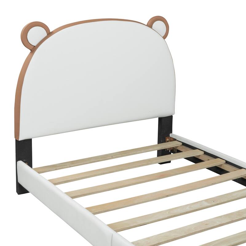 Twin Size PU Upholstered Platform Bed with Bear Shaped Headboard