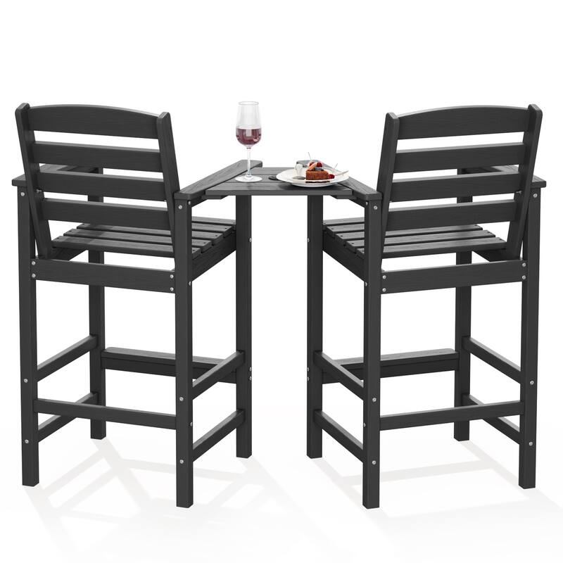 HDPE 2-Piece High Bar Stool Set with Umbrella-Compatible Connecting Panel