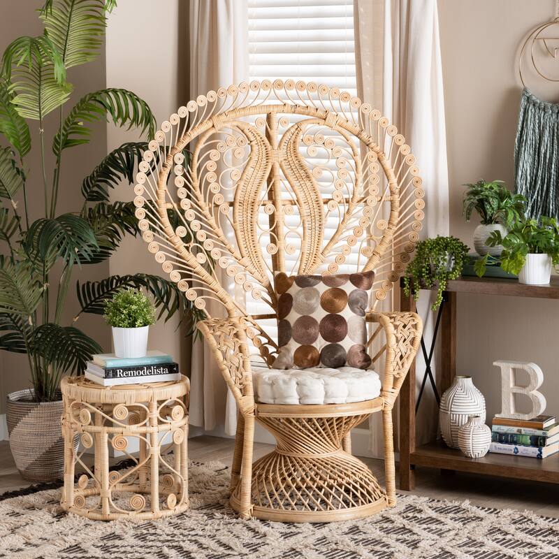 Fedra Modern Bohemian Natural Brown Rattan Peacock Accent Chair