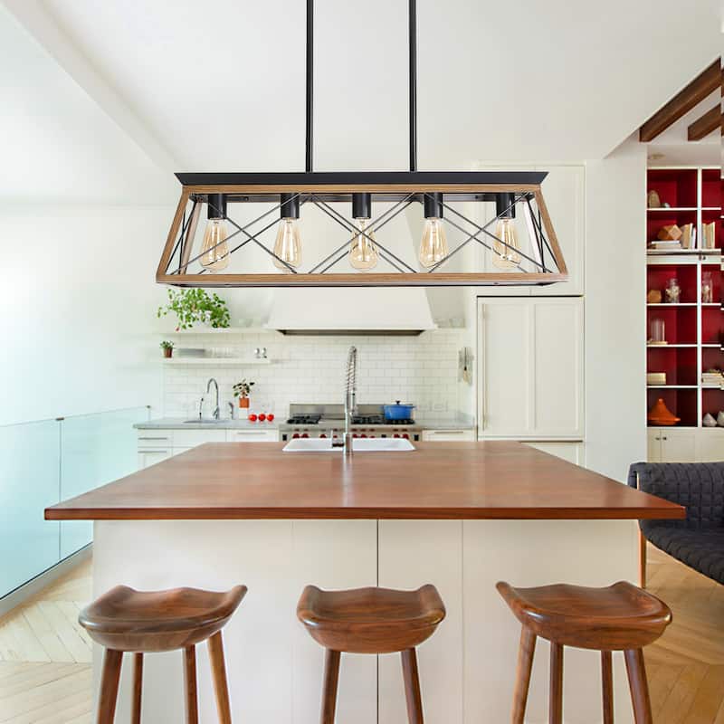 Rustic 5-Lights Linear Island Chandeliers for Kitchen,Dining Room