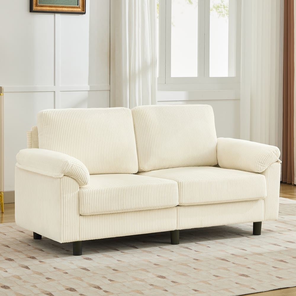 Modern Corduroy Upholstered Loveseat with Pillow Top Arms