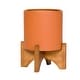 preview thumbnail 7 of 6, Fluted Metal Planter Pot With Arch Wood Base - Terracotta Color
