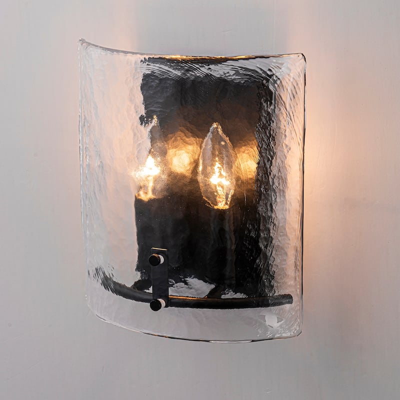 2-Light Matte Black Wall Sconce with Clear Glass Shade