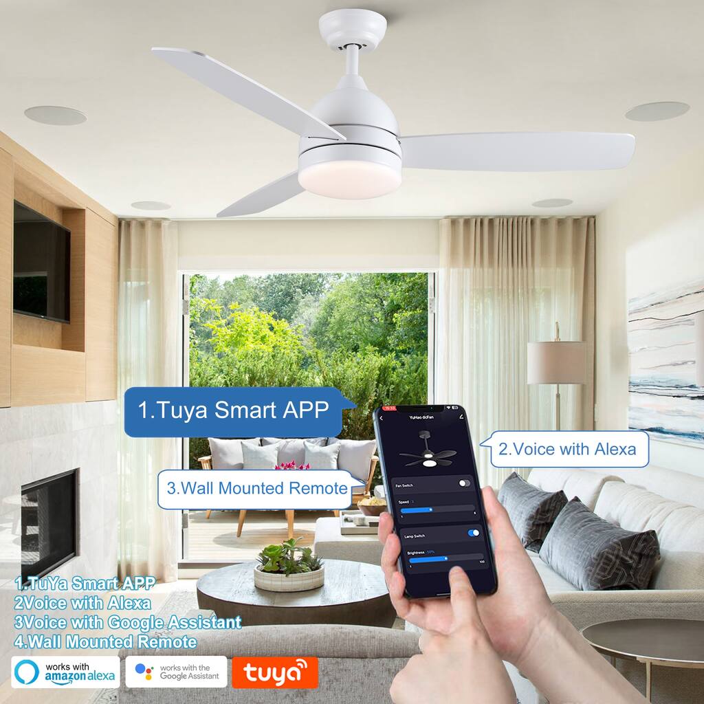 48" Smart White Ceiling Fan Chandelier with Integrated LED Light Kit