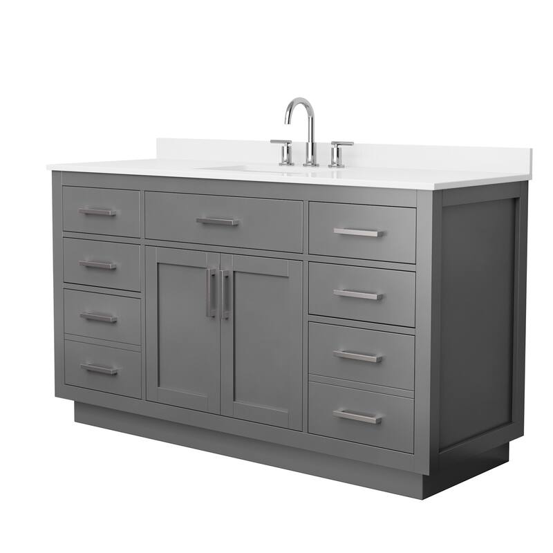 Wyndham Collection WCG262660S-QTZ-US3MXX Beckett TK 60" Free Standing - Dark Gray / White Quartz Top / Brushed Nickel