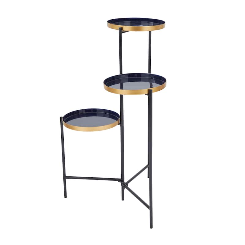 White, Orange or Blue Metal Foldable 3 Tier Plantstand with Enameled Interior - 22 x 18 x 32