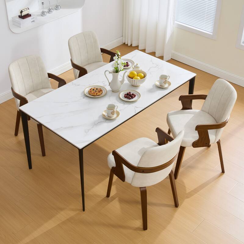 Mid-century Modern Upholstered Dining Chairs Bentwood Side Chairs with Armrests - 34.3"H x 19.9"W x 22.1"D