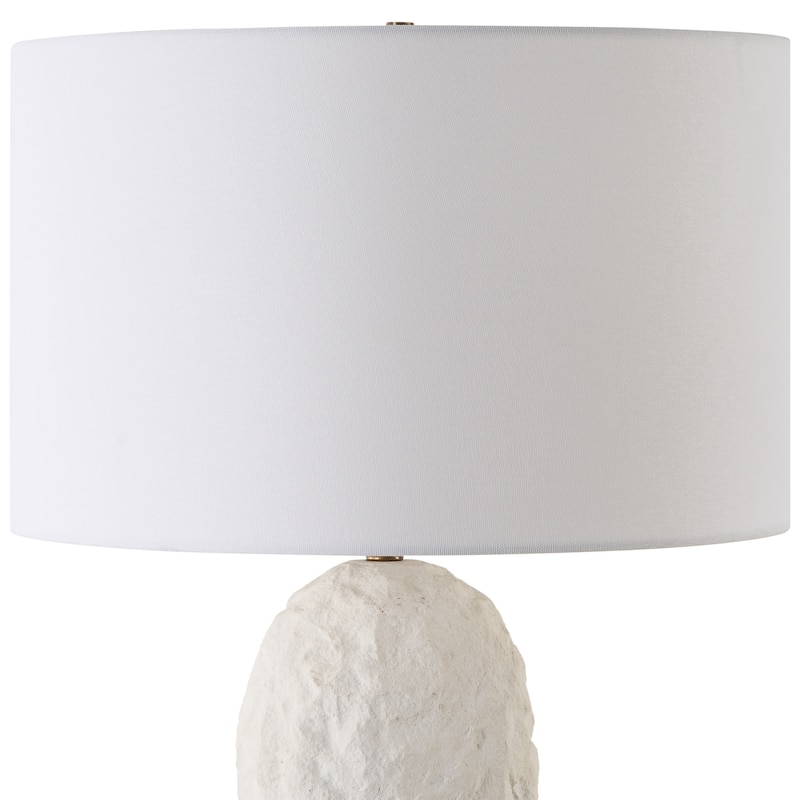 Sandstone Table Lamp with Round Shade - 27.5" - White and Brass
