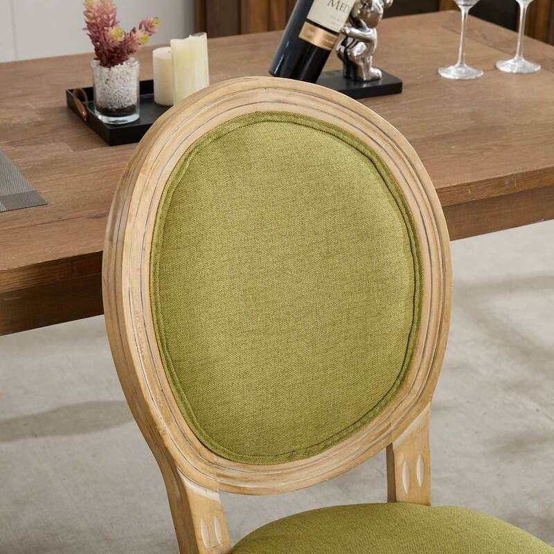 French Style Solid Wood Frame Antique Painting Linen Fabric Back Dining Chair,Set of 2