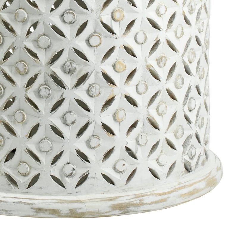 17 in. White and Brown Round Wood End Table, Sturdy Build End Side Table for Living Rooms