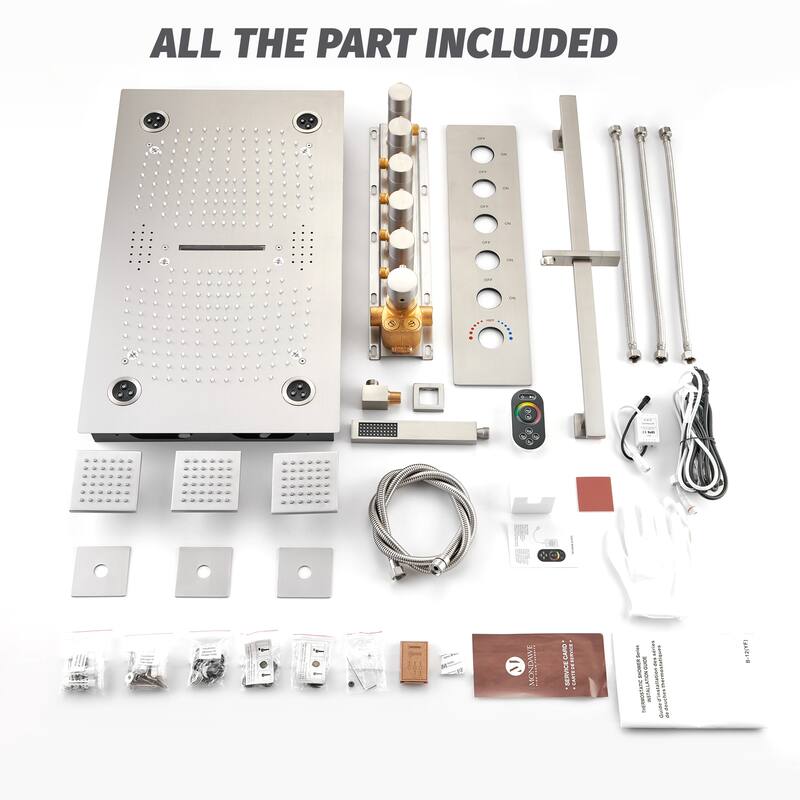Luxury 5-Spray Patterns 28 in. Ceiling Mount Shower System with Handheld Shower Head, 3 Body Jets, LED, and Music - 16" x 28"