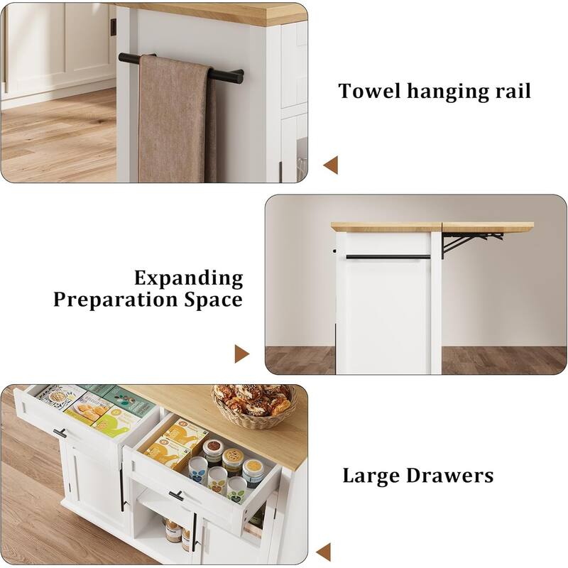 Kitchen Island with Storage,41 Inch Drop Leaf Table with 3 Storage Options