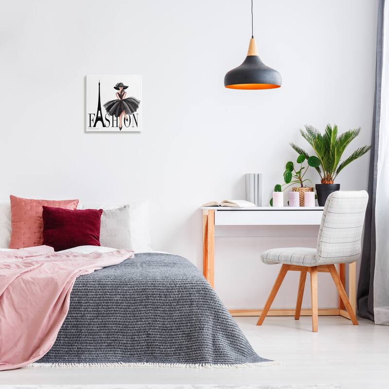 Stupell Parisian Fashion Illustration High End Design Black Dress Canvas Wall Art