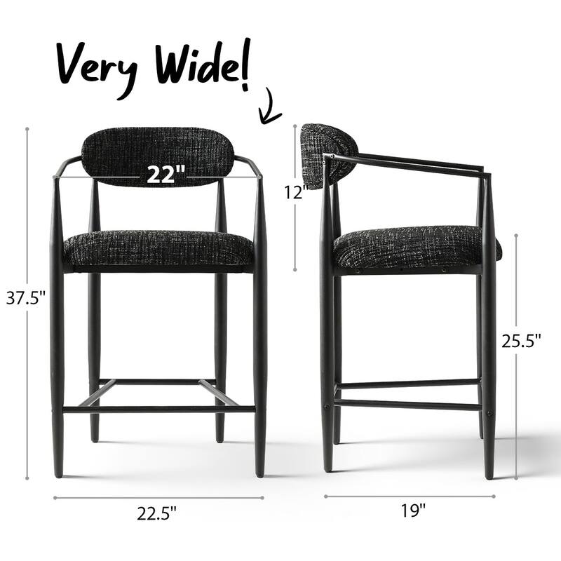 Modern Upholstered Arm Counter Stool with Metal Frame Leg(Set of 2)