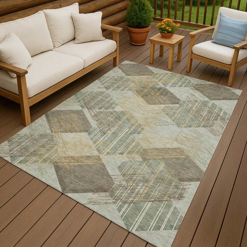 Machine Washable Indoor/ Outdoor Modern Hotchkiss Chantille Rug - Celery - 8' x 10'