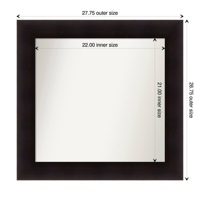 Portico Espresso Framed Non-Beveled Custom Wall Mirror, Bathroom Vanity Mirror - Outer Size: 27.75 x 26.75