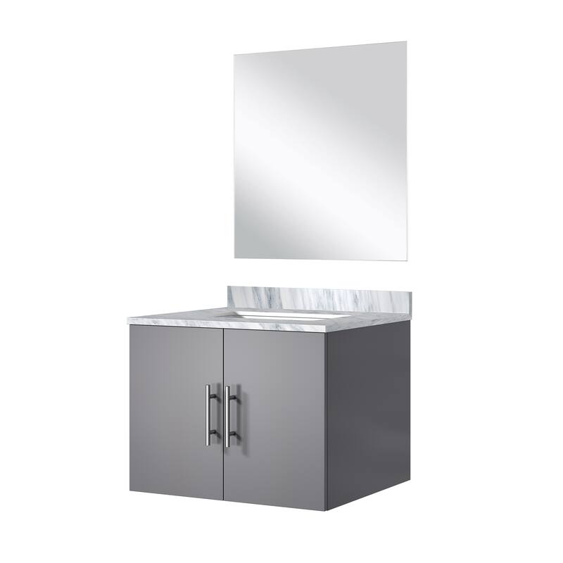 Geneva Bath Vanity with Carrara Marble Top, Sink & Mirror