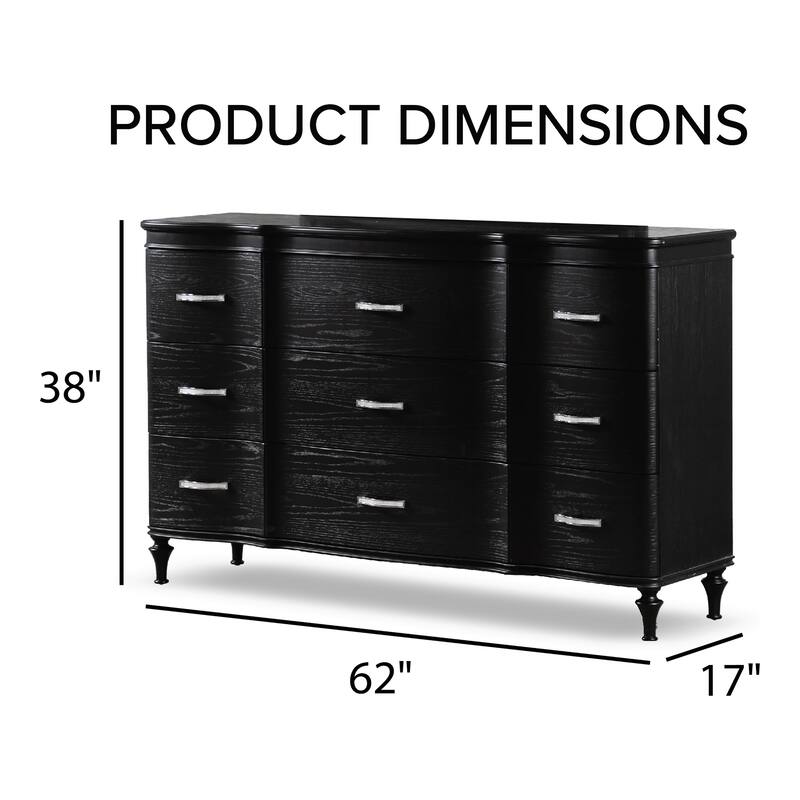 Furniture of America Seabliss Glam 3-Piece Black Solid Wood Dresser and 2-Nightstand Bedroom Set