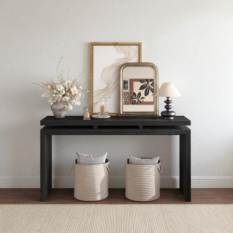 60'' Farmhouse Console Table with Double Board Suspension Design, Retro Solid Wood and MDF Entryway Table