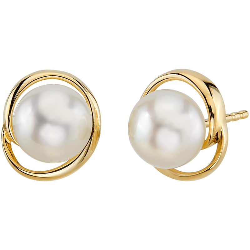 14k Yellow Gold Freshwater Pearl Swirl Solitaire Stud Earrings