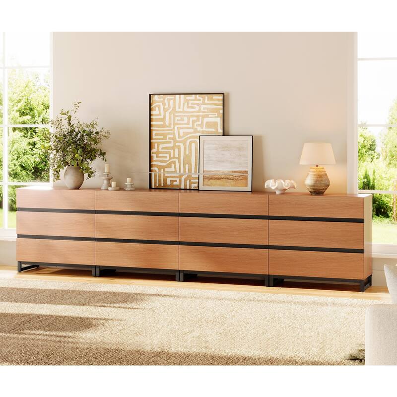 WAMPAT 4 in 1 Multifunctional Sideboard Buffet Cabinets, Modern Sideboard with 12 Drawers, Accent Storage Cabinet Table - 4 piece - MOCHA