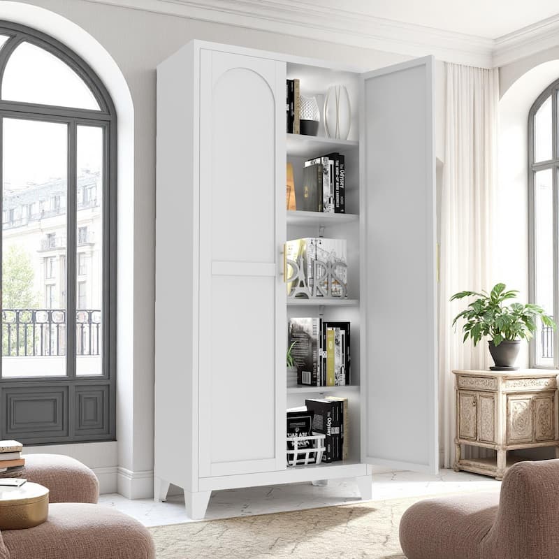 Anmytek White Metal Storage Cabinet with 2 Doors and Adjustable Shelves for Bedroom, Living Room