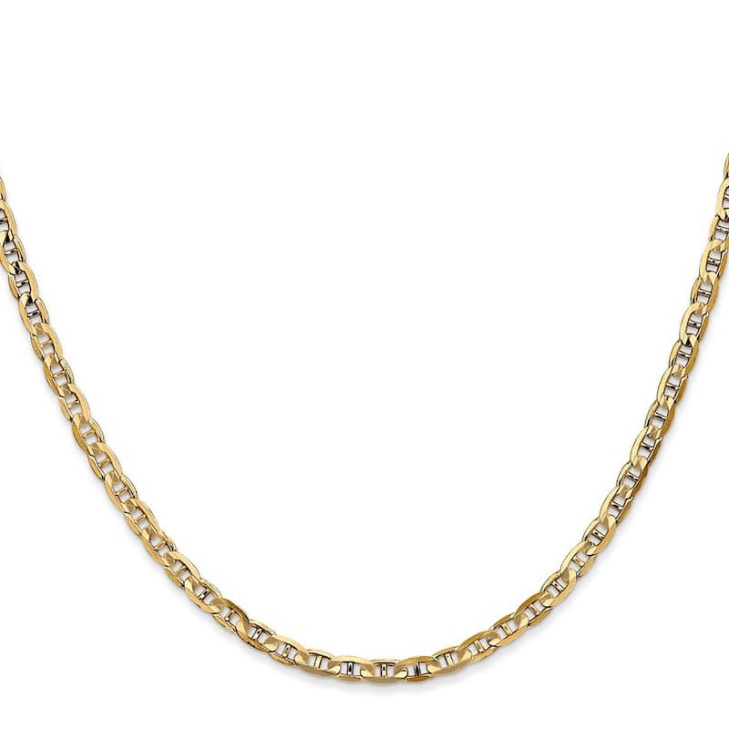 Curata 14k Yellow Gold 10" Solid 3mm Concave Mariner Anchor Chain Anklet (Lobster Claw)