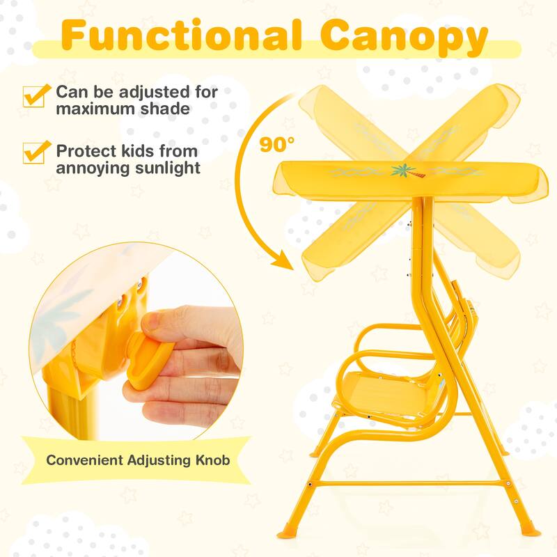 Oxford Cloth Metal Kids Swing with Adjustable Canopy and Safety Belts - 44" L x 28" W x 43.5" H