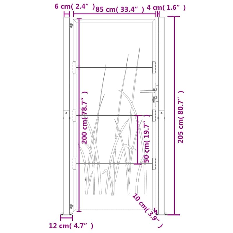 vidaXL Garden Gate Anthracite Steel Grass Design