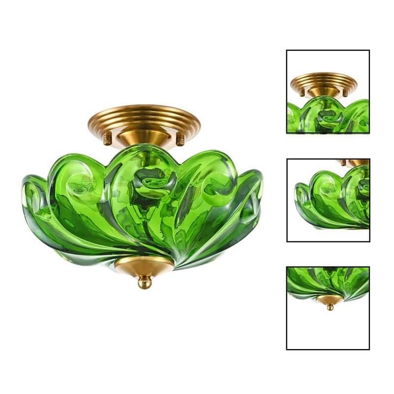 3 Light semi flush mount lighting green ceiling lighting glass bedroom light