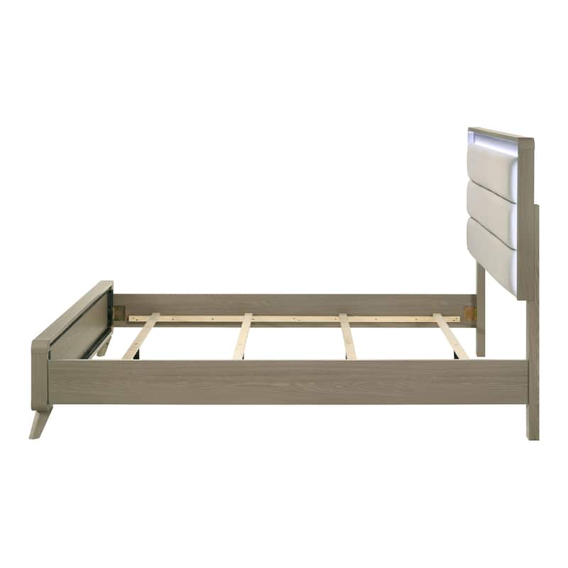 Furniture of America Thaila Modern 2-Piece Grey Wood Upholstered Panel Bedroom Set with LED on Headboard