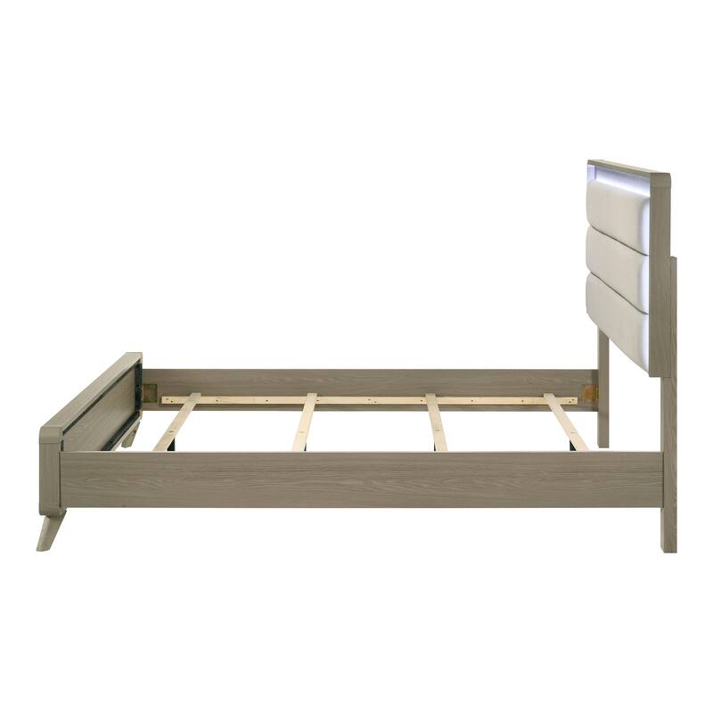 Furniture of America Thaila Modern 4-Piece Grey Wood Upholstered Panel Bedroom Set with LED on Headboard