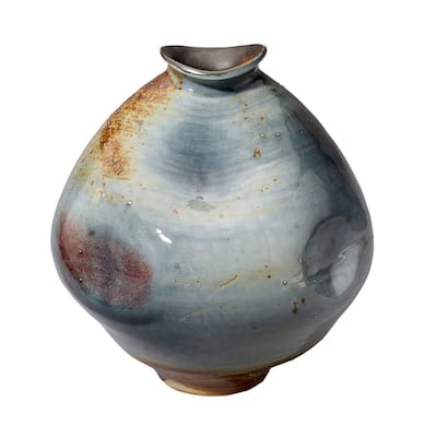 Noah Decorative Vase, Irregular Tall Shape Glossy Blue Ceramic 11 Inch